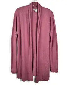 Bass Mauve Pink Open Front Longline Lightweight Knit Cardigan Sweater Large L