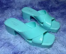 Top Moda Comfort Teal Plastic Jellies Women’s Chunky Cross Platforms Sandals 10M