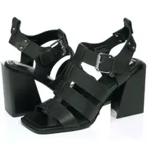 Steve Madden Tribeca Black Leather Chunky Heel Strappy Sandals Shoes Size 7.5