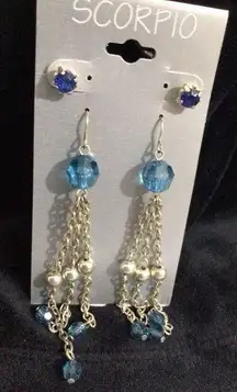 NWT Scorpio Set Of 2 Pair Earrings Blue Silver Dangle/Studs Pierced 🌸