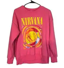 Nirvana Pink Cotton Tie Dye Smiley Face Graphic Pullover Sweatshirt Women Sz M