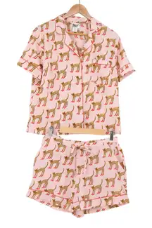 Bouffants & Broken Hearts Pink Leopards in Heels Pajama Set Shorts Top  Size M