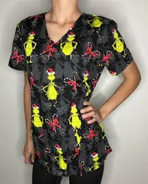 Holiday Christmas Grinch Scrub Top Size S