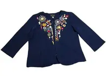 Vintage Bob Mackie Embroidered Cat Abstract Theme Zip Up Cardigan Size Medium