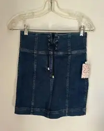 NWT Free People denim lace up skirt size 0 97 % cotton