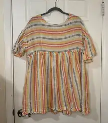 Free People Summer Nights Stipe Color Flowy Mini Dress Size M Vacation Popover