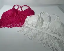 LACE BRAS SET OF 2 WOMENS BRALETTE PINK & WHITE XL A-C CUP NEW