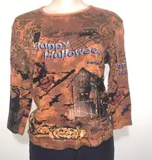 Jane Ashley Halloween 3/4 sleeve woman shirt size LARGE sequins