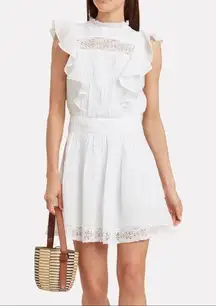 Frame White Pintucked Mini Dress M Ruffle High Neck Frilly Beach Wedding Short