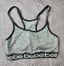 Bebe Sports Bra Women Large Gray Racerback Pullover Adjustable Straps-No pads