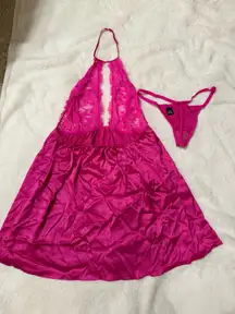 Victoria's Secret Hot Pink Babydoll Slip Dress Set