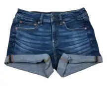 American Eagle Super Stretch Dark Wash Denim Rolled Hem Shorts 4 Casual Summer