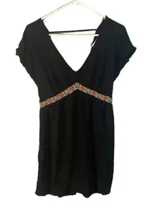 Xhilaration Black Tribal Front V-Neck Beach Cover Up Dress Women Sz M