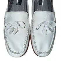 Van Eli‎ Women's White Leather Loafers Size 8.5 Narrow S Casual Bow Detail