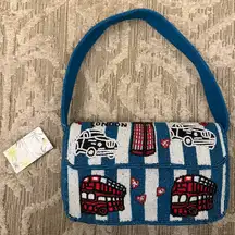 NWT London Blue White Striped Stripes Beaded Shoulder Bag America and Beyond New
