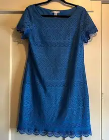 London Times | Blue Lace Patterned Mini Dress Lined Size 10