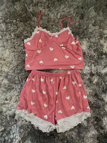 Pajama Set Shorts Top Hearts Pinks Small