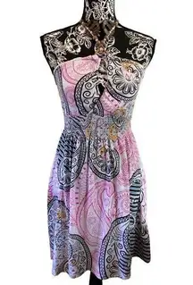 Beaded Boho Style Multicolored Halter Dress Bohemian Rainbow Pastel