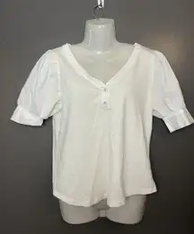 Gap Shirt Womens Small White Short Sleeve Puff Henley Hemp Blend Top Tee