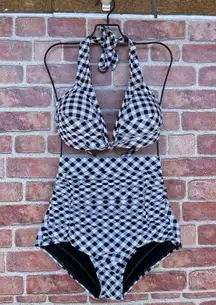 Unique Vintage Woman’s Black & White Gingham Monroe Bikini SET Women Size XL