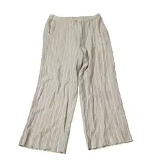 Joie Beige Striped Linen Blend Straight Leg Pull On Pants L
