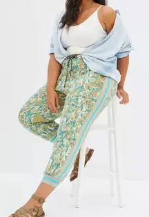 Daily Practice by Anthropologie Retro Joggers Green Print Sweatpants Womens 2X