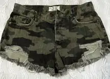Camo High Rise Destroyed Cut Off Jean Short