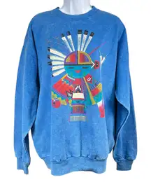 Vintage Hanes ComfortBlend Graphic Sweatshirt Blue Native‎ Art Large