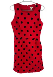 J. Crew Factory Red Dress with Navy Dots structured sleeveless above knee office