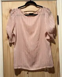 DKNY Pink Sheer Metallic Puff Sleeve Blouse Womens Large