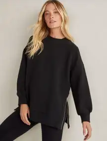 Varley Mae Boyfriend Sweatshirt Crewneck Side Zip Oversized Ribbed Black Small