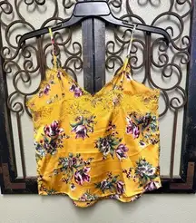 yellow & purple floral vneck lavender trim cami tank