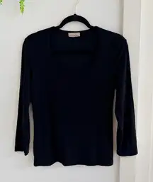 Susan Lawrence Classic Black Scoop Neck Women's Top Made in USA Paper Tag Medium