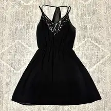 Star Style Black Sheer Embellished Glam Western Sequin Sparkle Mini Dress Size S