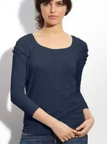 Free People Blue Space Dye Puff Sleeve Sweater Tee