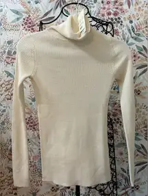 Uniqlo NWT Cream Extra Fine Merino Wool Ribbed Turtleneck Sweater Minimalist XS