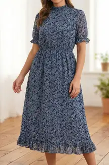 Hayden Blue Floral Midi Dress Womens Size Medium NEW H8196