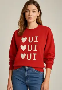 Maeve Rebecca Mayfield Oui Oui Oui Oversized Red Graphic Sweatshirt Sz Small