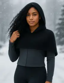 Peruvian Connection X Glenda Bailey Black Alpaca Hooded Sweater Shrug Cape S/M