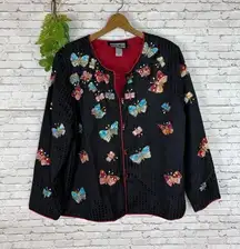 Vintage Indigo Moon Black Butterfly Appliqué Sequin Jacket