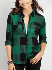 Maurice’s Green Black Buffalo Plaid Button Down Lightweight Flannel Size XXL