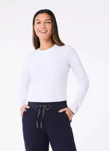 Figs Ribbed Longsleeve Underscrub in White, Size Large