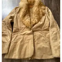 Vintage Guess Suede Leather Jacket Women’s Sz SMALL Brown Coat Faux Fur Stitched