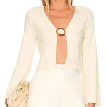 New  Open Front Ring Bell Sleeve Ribbed Vera Top Creme