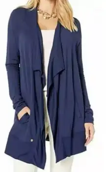 Lilly Pulitzer Luxletic Long Sleeve Waterfall Cardigan Sweater Navy Blue Small