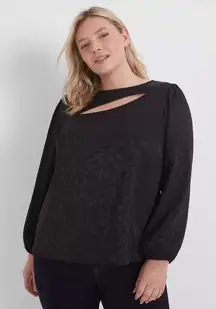 Lane Bryant Classic Long-Sleeve Cut-Out Crew-Neck Blouse