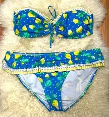 Y2K Vibe OP Blue and Yellow Strawberry Print Ruffle Bikini Junior XL