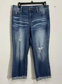Womans Time & Tru Midrise Distressed Cuffed Capri Blue Jeans Size 6