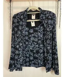 Xscape Set Women Black Blue Stretch Sparkle Dress-Jacket Tank Evening Shimmer L