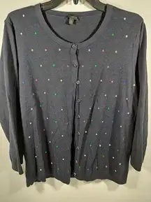 Talbots Sweater Colorful Polka Dot Cardigan Long Sleeve Button Down XL Navy